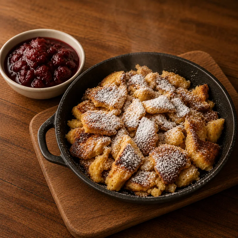 Kaiserschmarrn in der Pfanne mit Zwetschgenröster